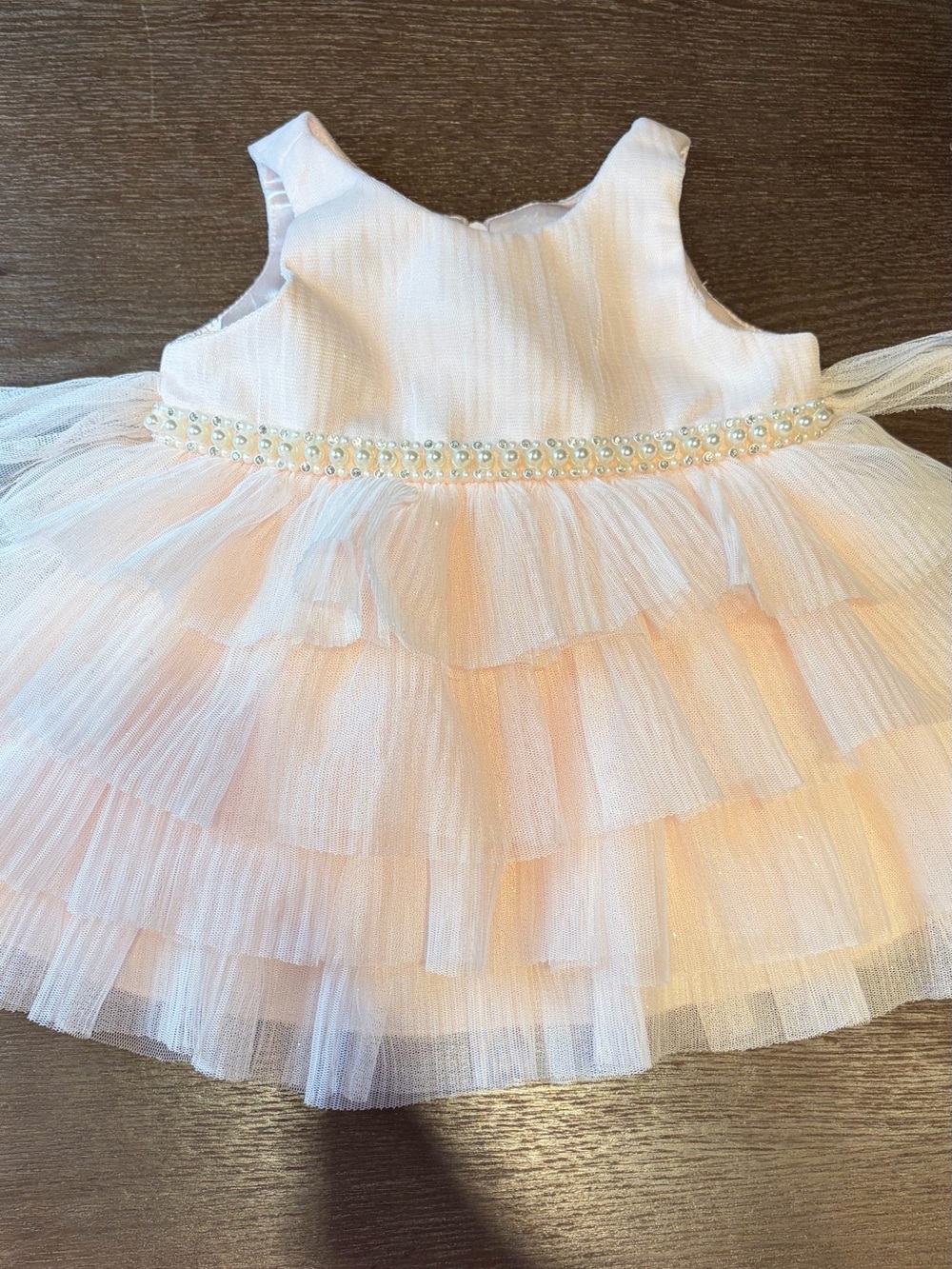 Baby Girl Pearl Waist Tulle Party Dress - Soft Pink/White